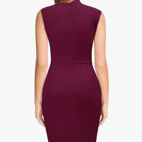 Retro 1950s Style Dress, Half Collar, Ruffle, Pencil Dress by Miusol Burgundy Sm - Picture 5 of 10